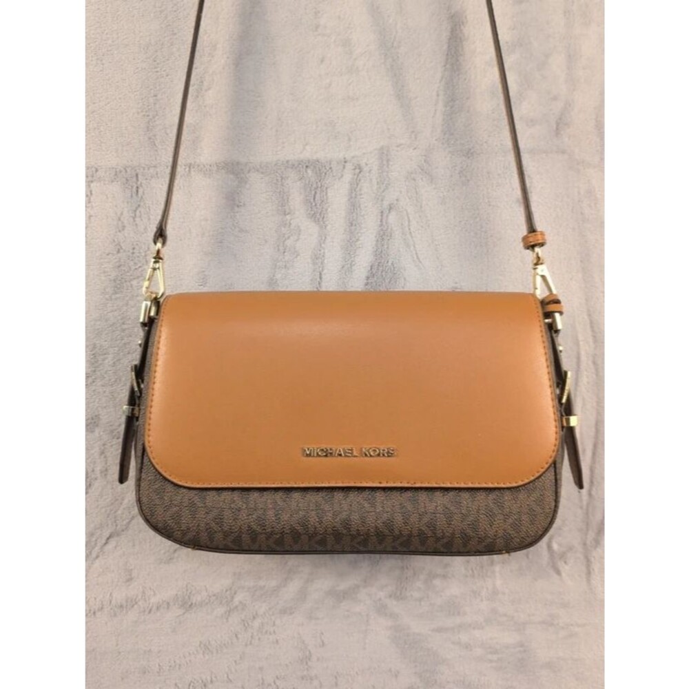 Michael Kors Bedford Legacy Flap Crossbody Brown Signature Luggage Leather Gold